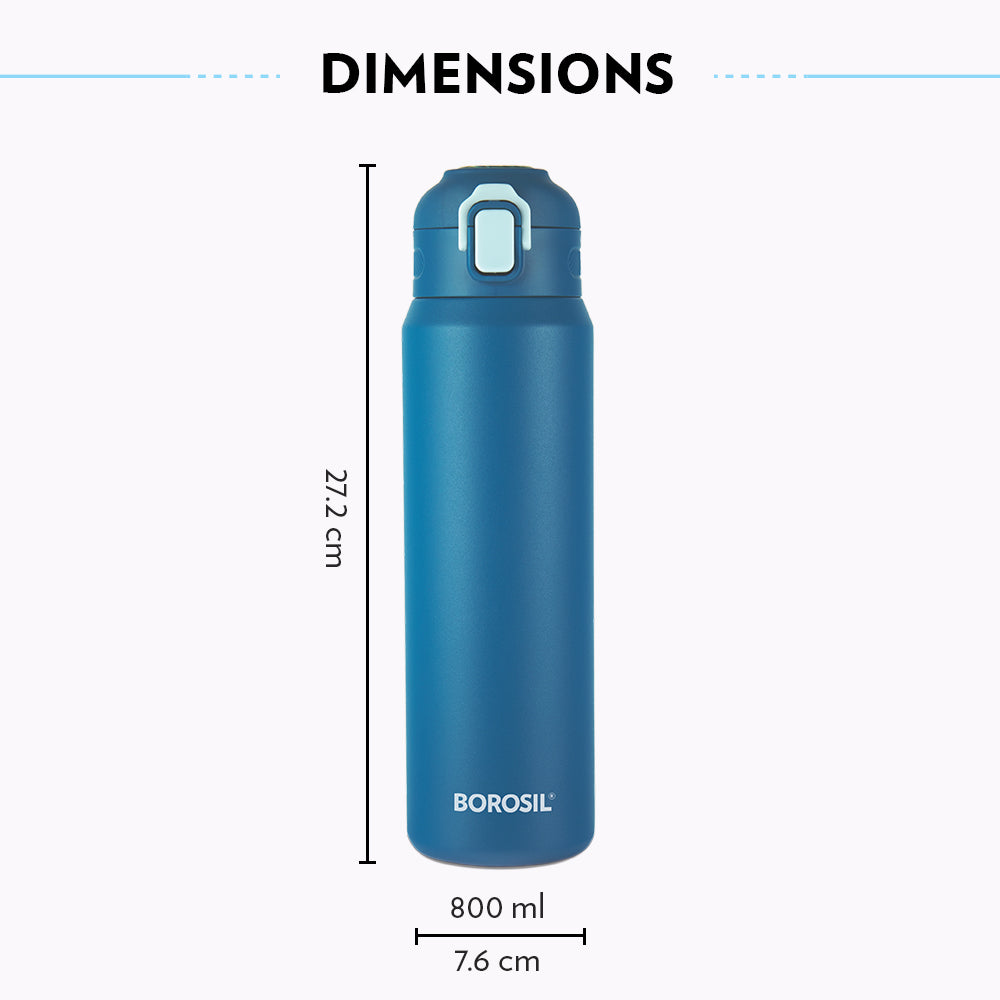 My Borosil Stainless Steel Bottles 800 ml Aquasport Insulated Bottle, 800 ml, Blue