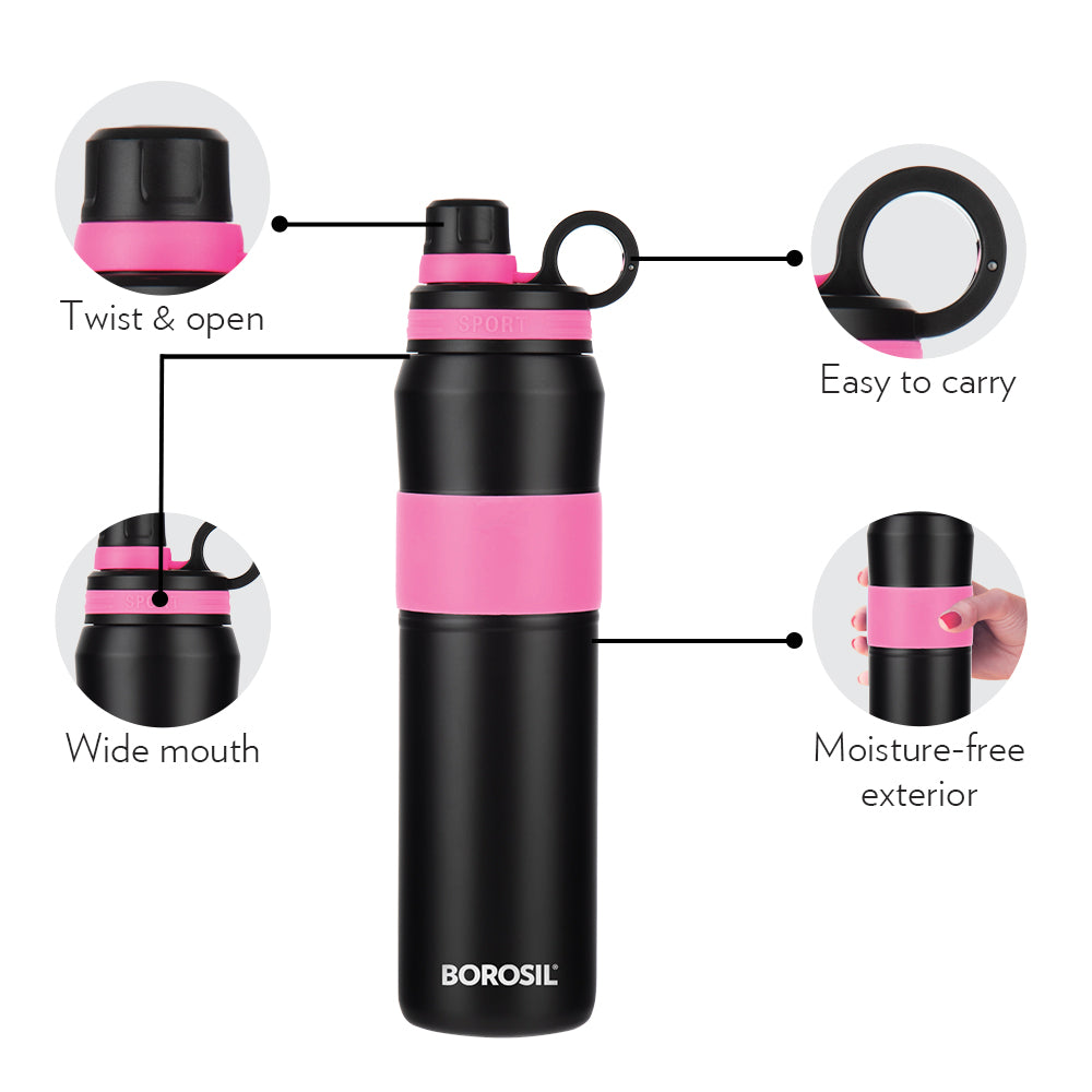 My Borosil Stainless Steel Bottles 800 ml Borosil ThirstBurst Fuchsia Personalise