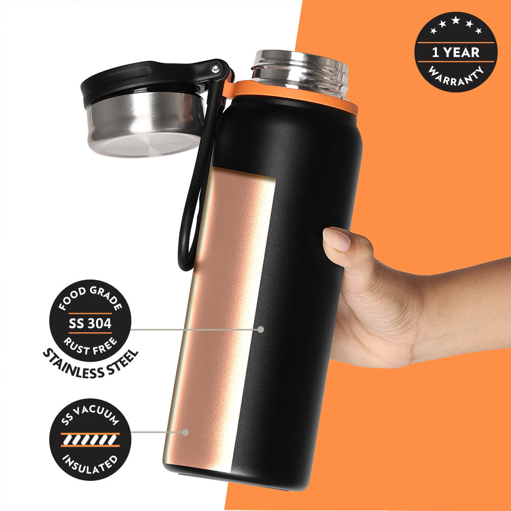 My Borosil Stainless Steel Bottles 830 ml Aquafit Bottle, Black, 830 ml