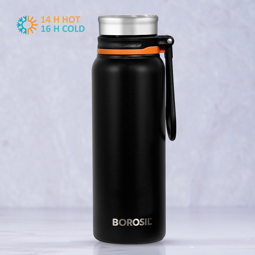 My Borosil Stainless Steel Bottles 830 ml Aquafit Bottle, Black, 830 ml