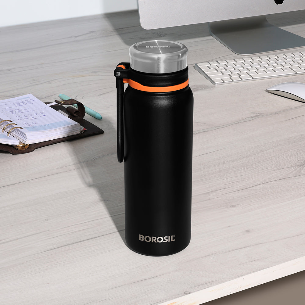 My Borosil Stainless Steel Bottles 830 ml Aquafit Bottle, Black, 830 ml