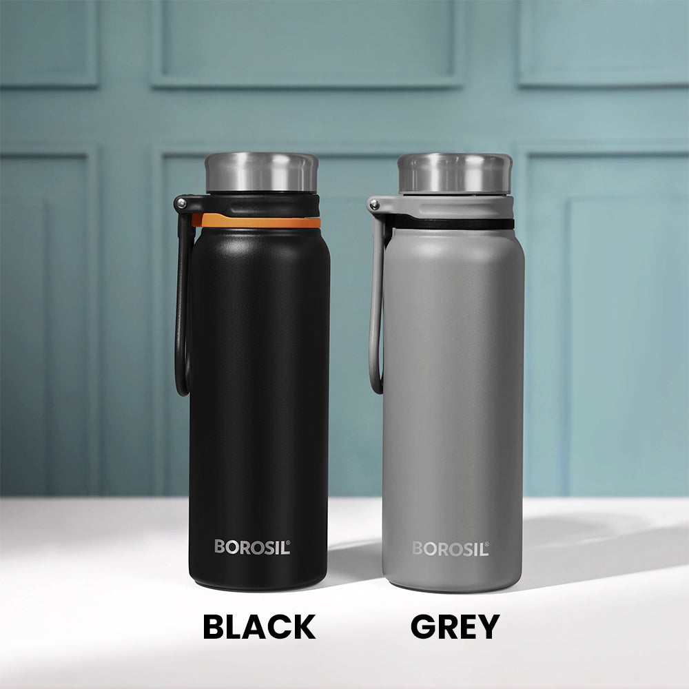 My Borosil Stainless Steel Bottles 830 ml Aquafit Bottle, Black, 830 ml