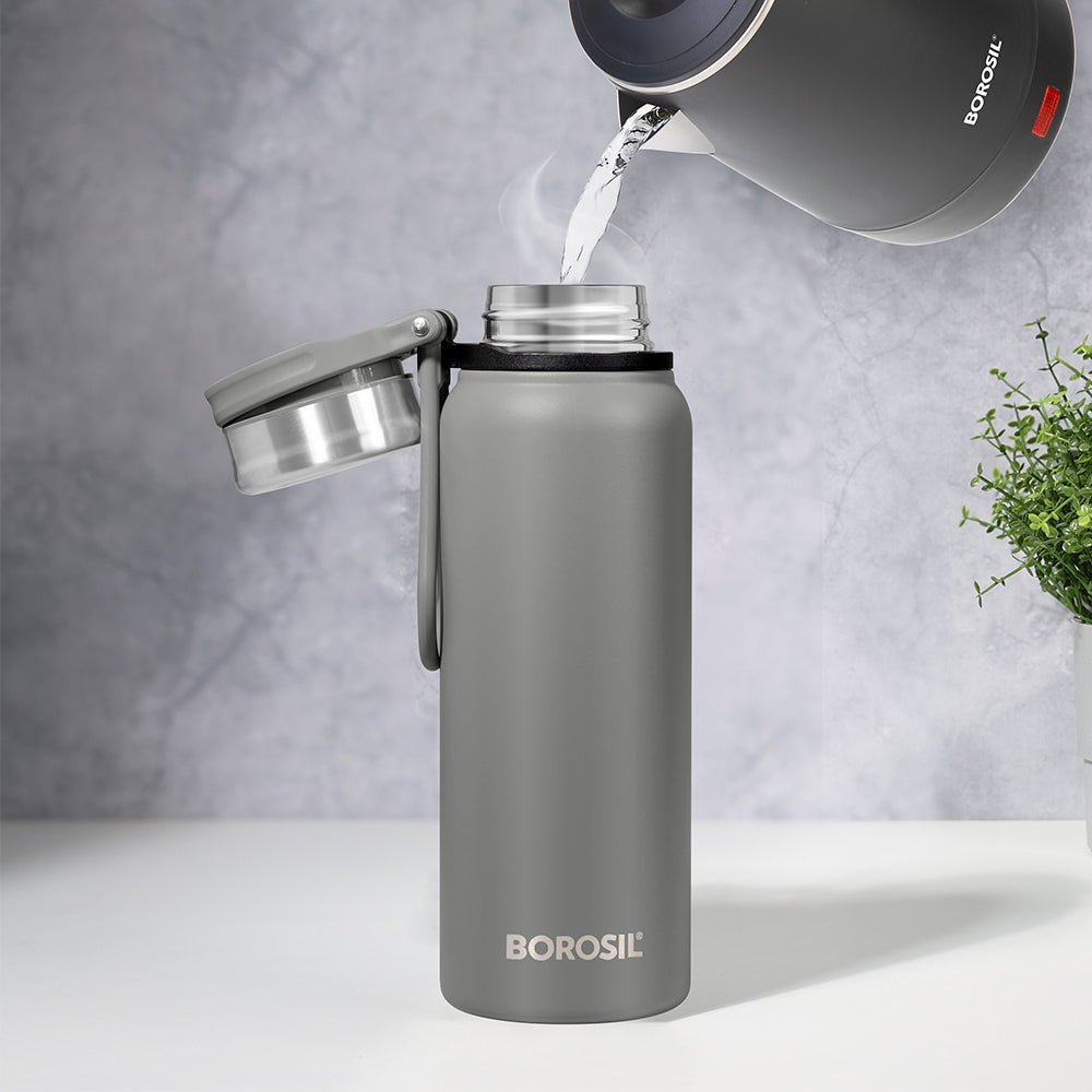 My Borosil Stainless Steel Bottles 830 ml Aquafit Bottle, Grey, 830 ml