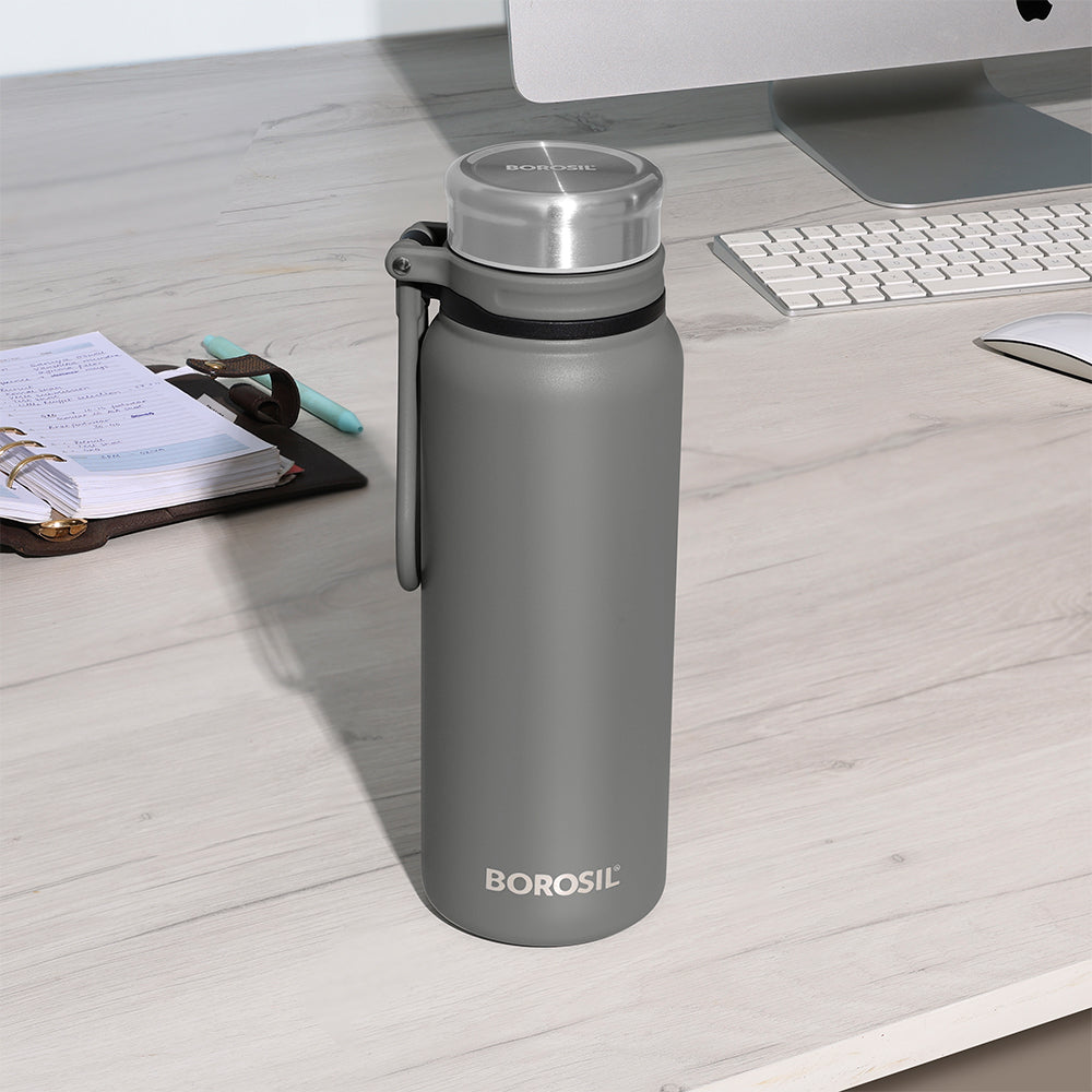 My Borosil Stainless Steel Bottles 830 ml Aquafit Bottle, Grey, 830 ml