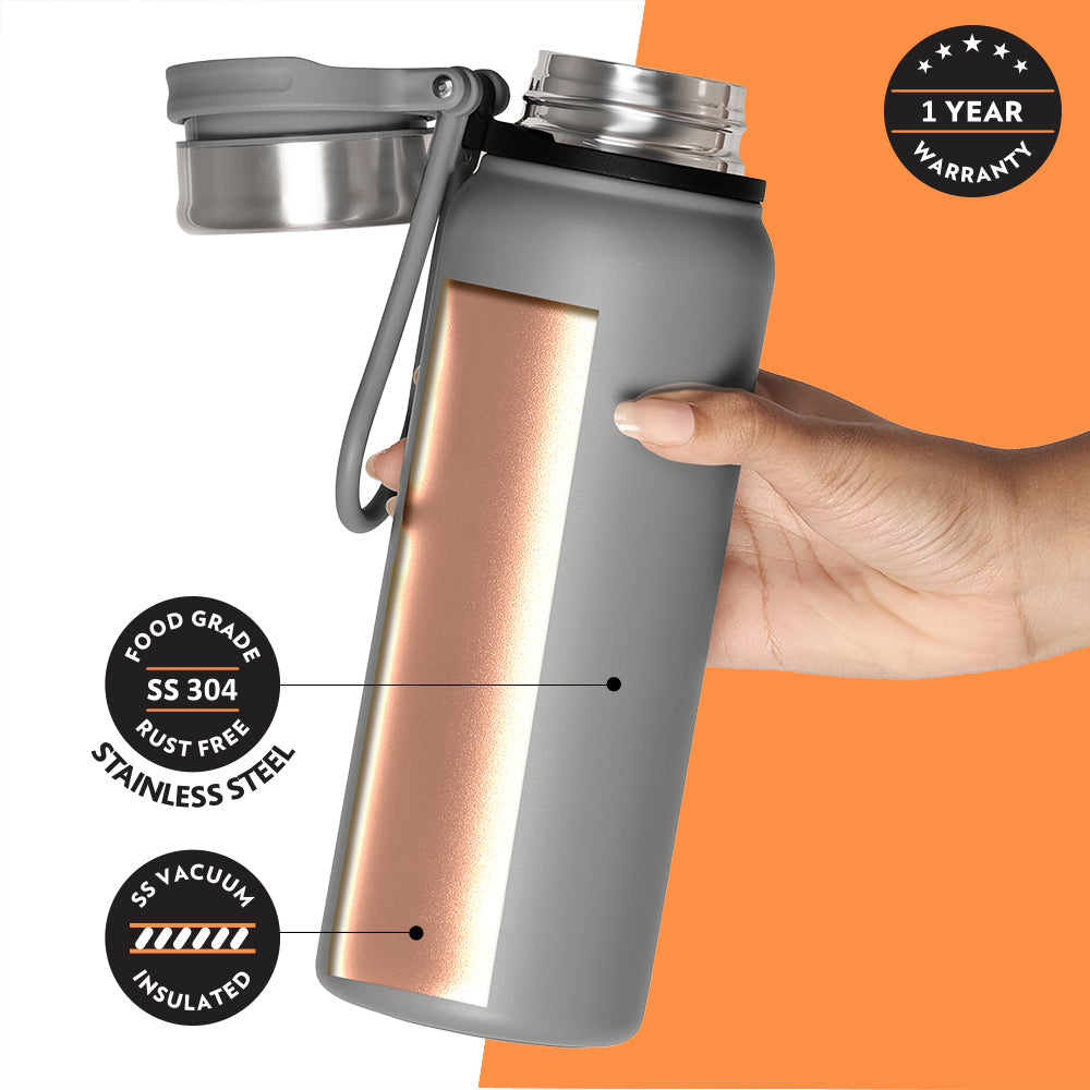 My Borosil Stainless Steel Bottles 830 ml Aquafit Bottle, Grey, 830 ml