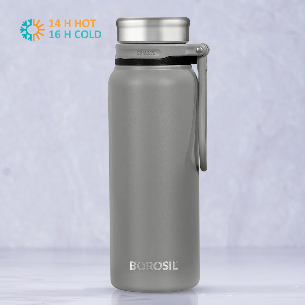 My Borosil Stainless Steel Bottles 830 ml Aquafit Bottle, Grey, 830 ml