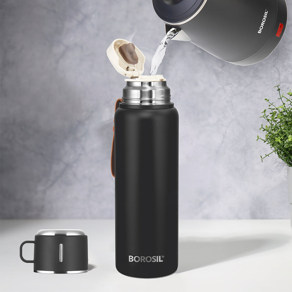 My Borosil Stainless Steel Bottles 900 ml Cruise Insulated Bottle, Black, 900 ml