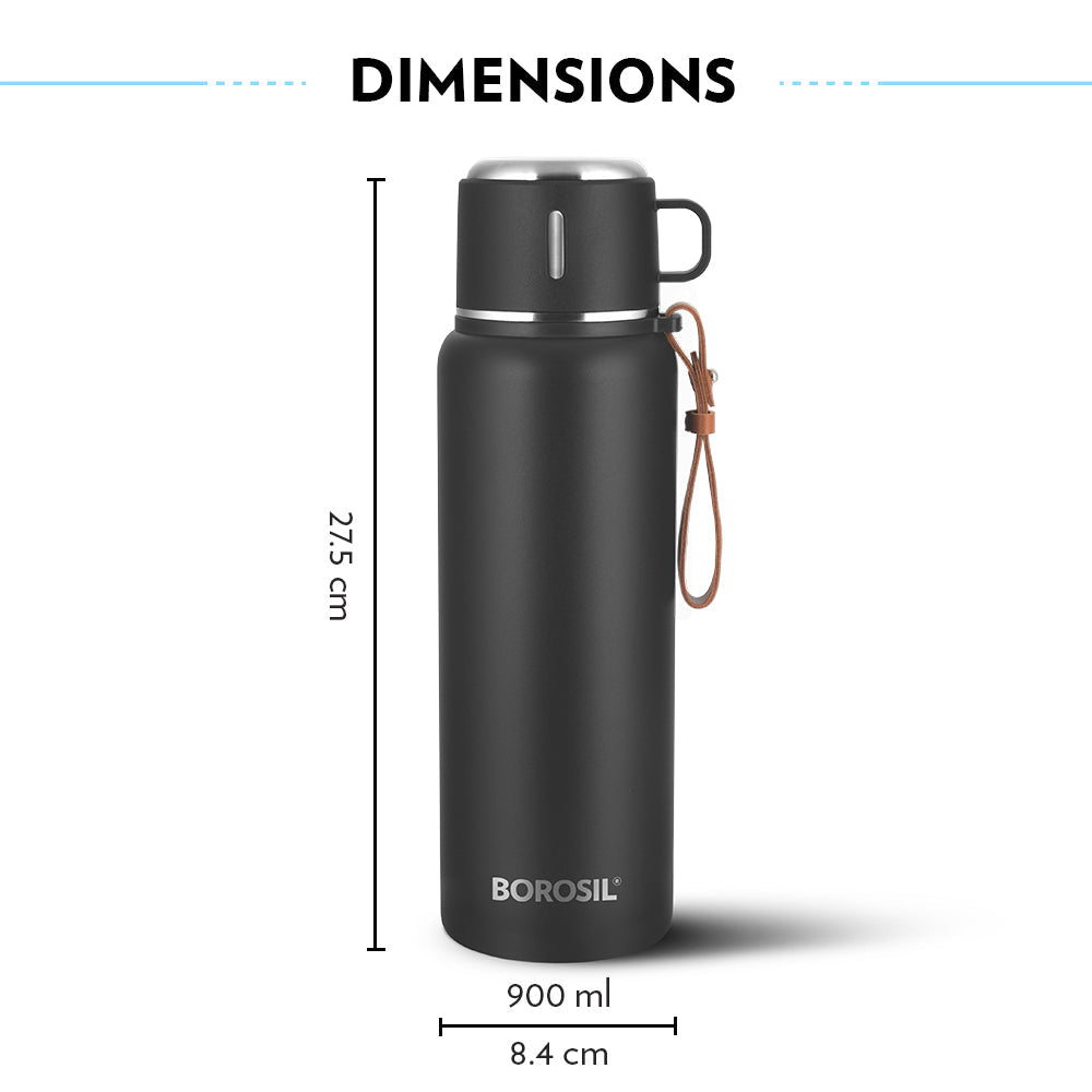 My Borosil Stainless Steel Bottles 900 ml Cruise Insulated Bottle, Black, 900 ml