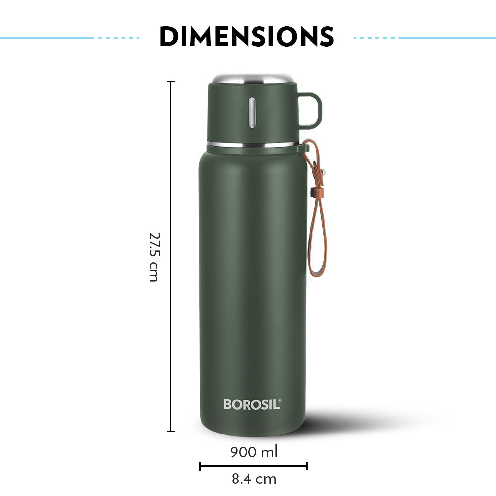 My Borosil Stainless Steel Bottles 900 ml Cruise Insulated Bottle, Green, 900 ml