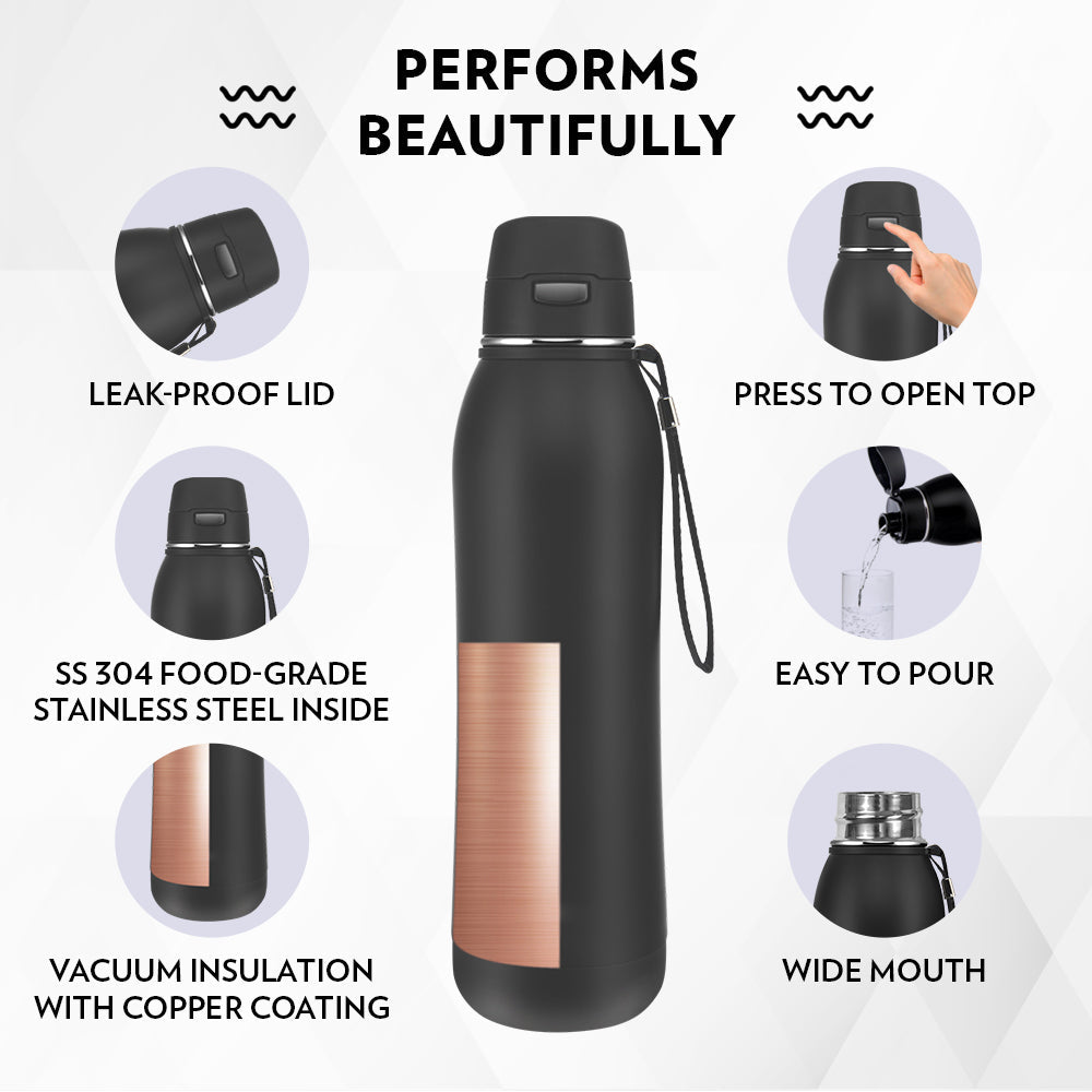 Borosil Rivera Bottle, Black, 800ml, Personalise