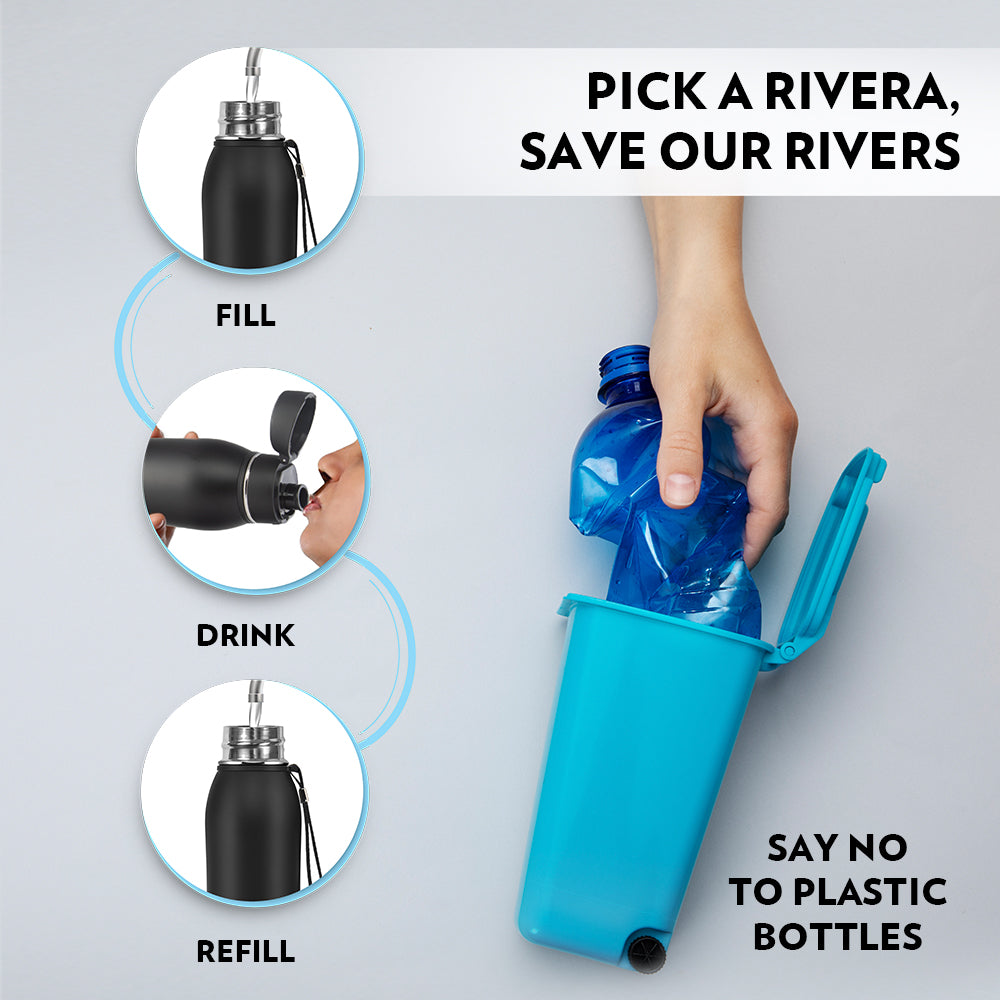 Borosil Rivera Bottle, Black, 800ml, Personalise