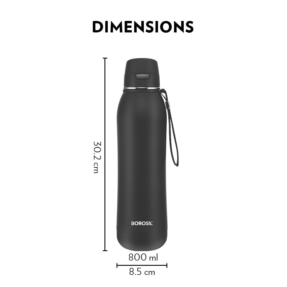 Borosil Rivera Bottle, Black, 800ml, Personalise