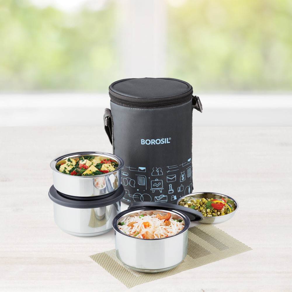 Borosil Carryfresh Lunchbox, Set of 3, (280ml x 2) + 180ml