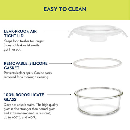 My Borosil Storage Containers 240 ml + 400 ml Klip n Store Round Set of 2 Glass Containers