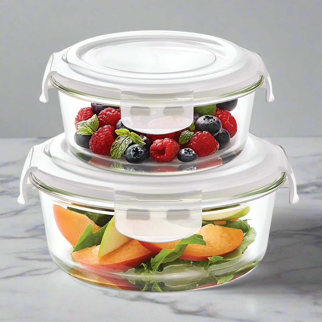 Borosil Tuff-Glass Klip n Store, Round, Set of 2, Containers