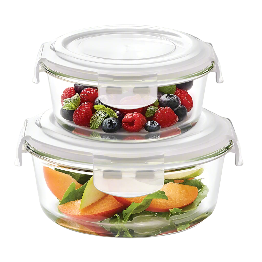 Borosil Tuff-Glass Klip n Store, Round, Set of 2, Containers
