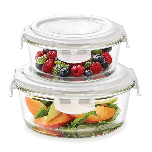 My Borosil Storage Containers 240 ml + 400 ml Klip n Store Round Set of 2 Glass Containers
