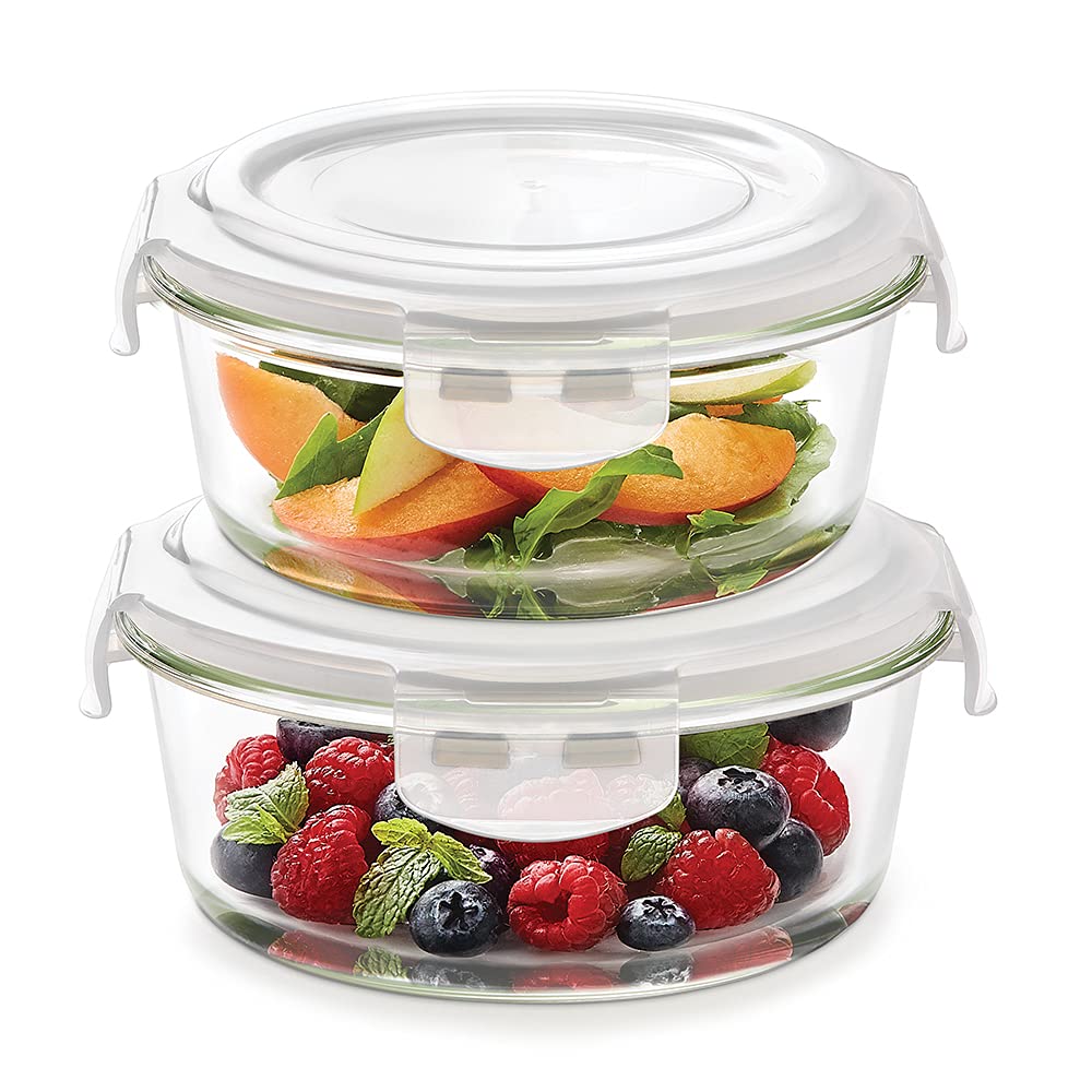 Borosil Tuff-Glass Klip n Store, Round, Set of 2, Containers