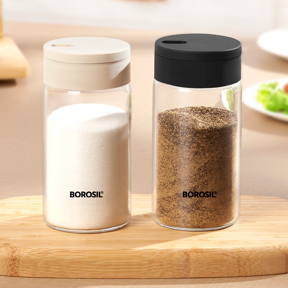 My Borosil Storage Jars 250 ml x 2 Borosil Glass Salt & Pepper Jar Set