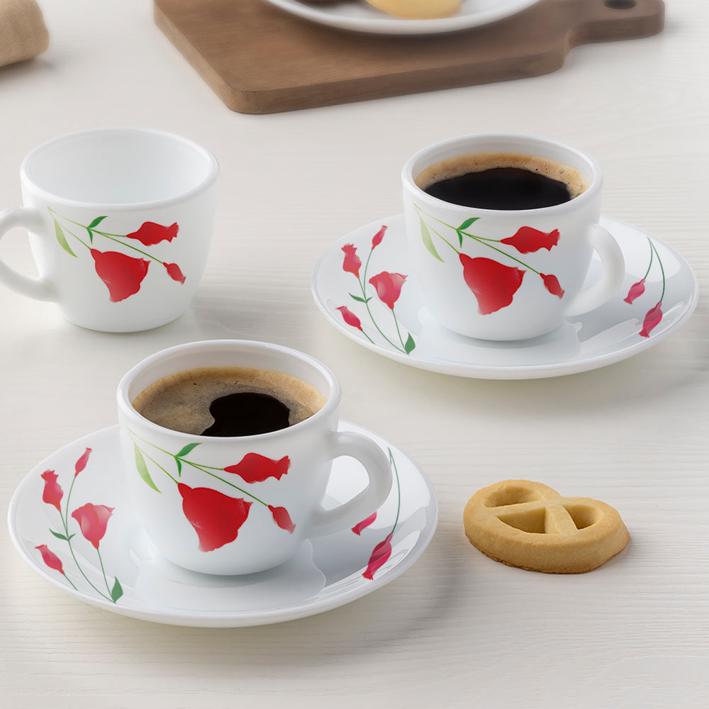 Larah by Borosil Diana Cup n Saucer Set, 140ml x 8