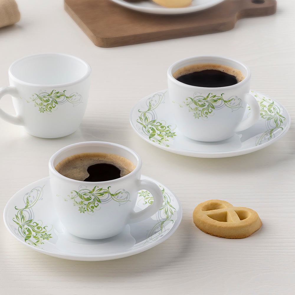 Larah by Borosil Erba Cup n Saucer Set, 140ml x 8