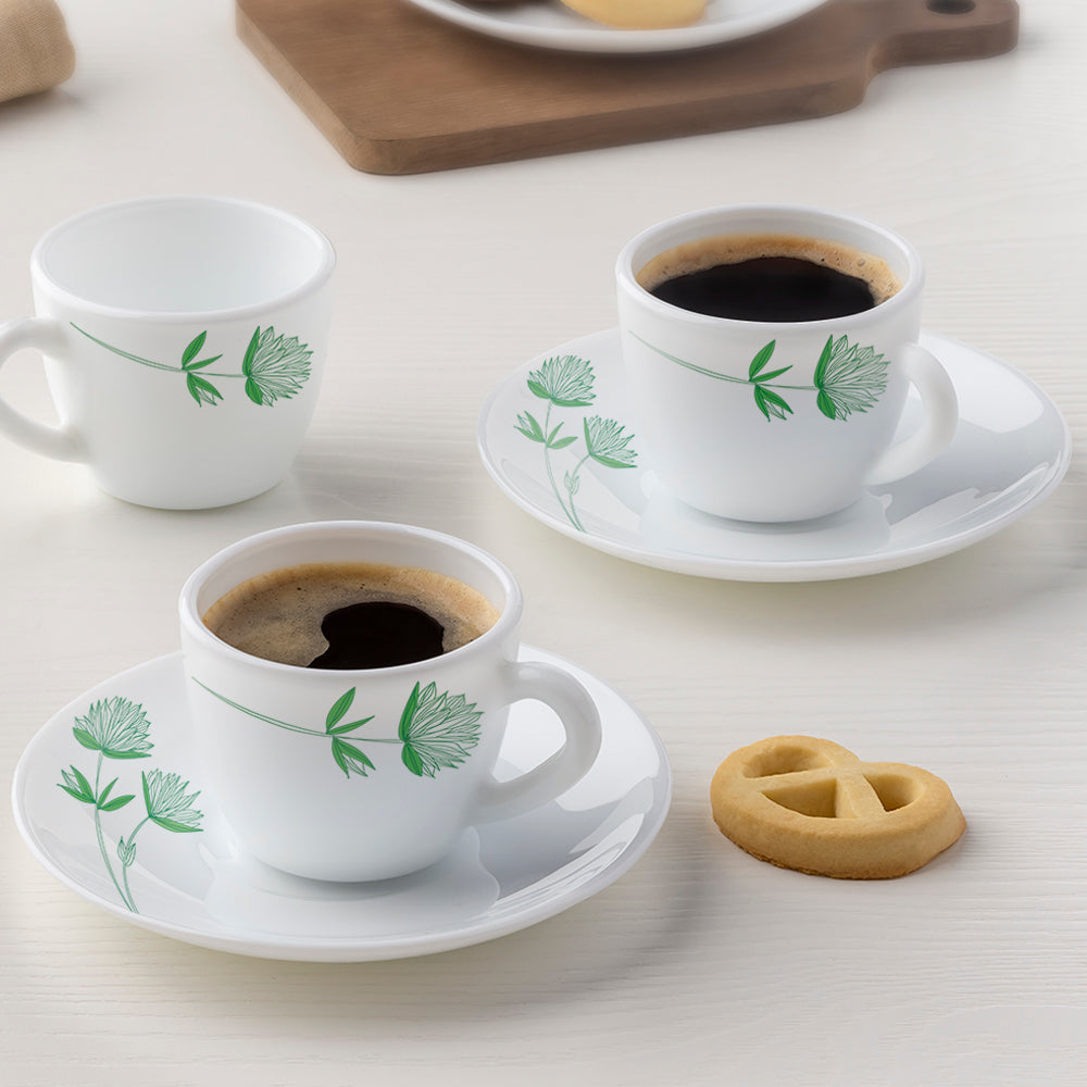 Larah by Borosil Green Lily Cup n Saucer Set, 90ml x 12