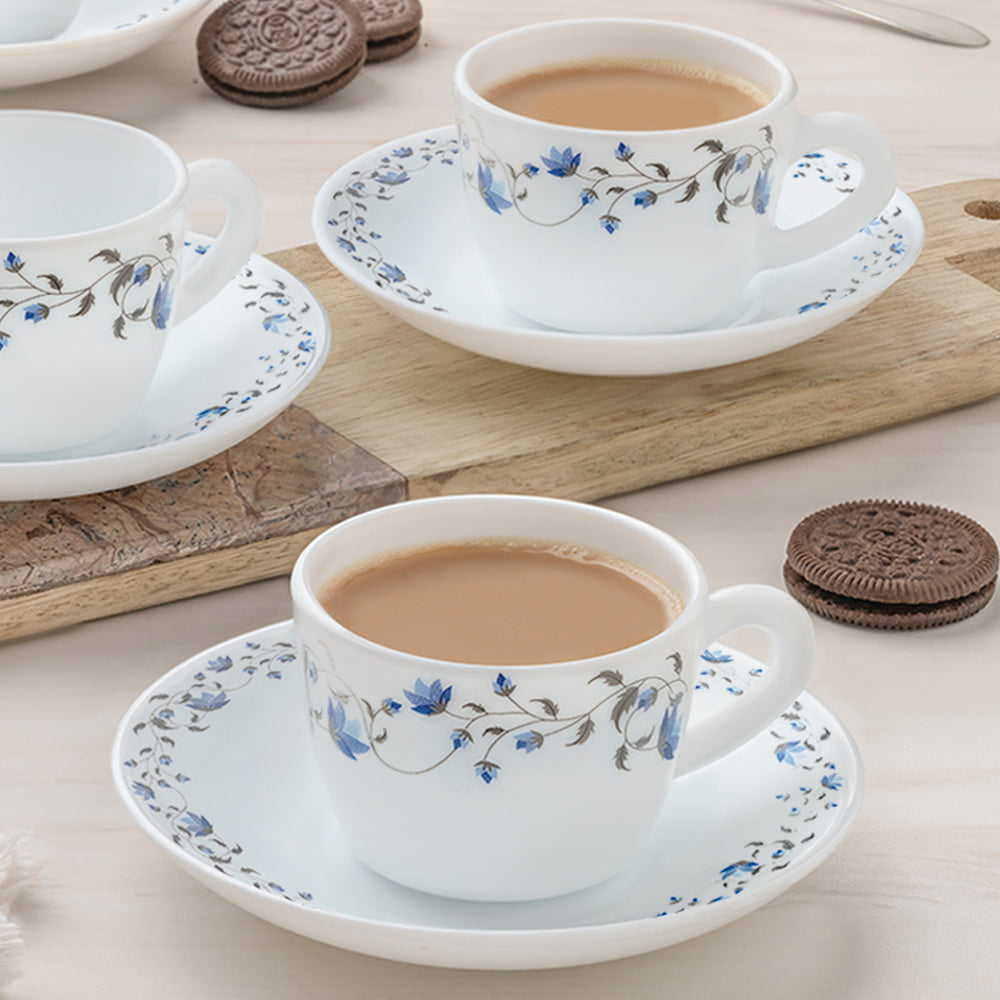 Larah by Borosil Helena Cup n Saucer Set, 140ml x 8