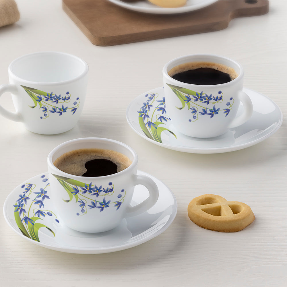 Larah by Borosil Lavender Cup n Saucer Set, 140ml x 8