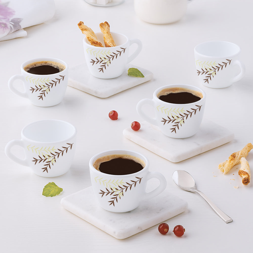 Larah by Borosil, Opalware, Microwave Safe, Oak Cup Set of 6, 90ml