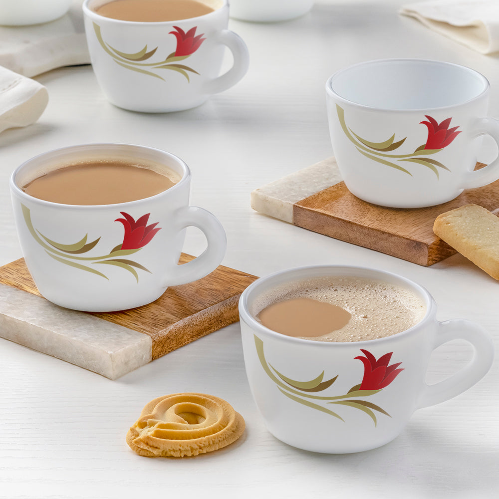 Larah by Borosil Red Lily Cup Set, 140ml x 6