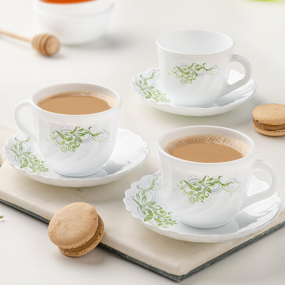 Larah by Borosil Erba Cup n Saucer Set, 220ml x 12