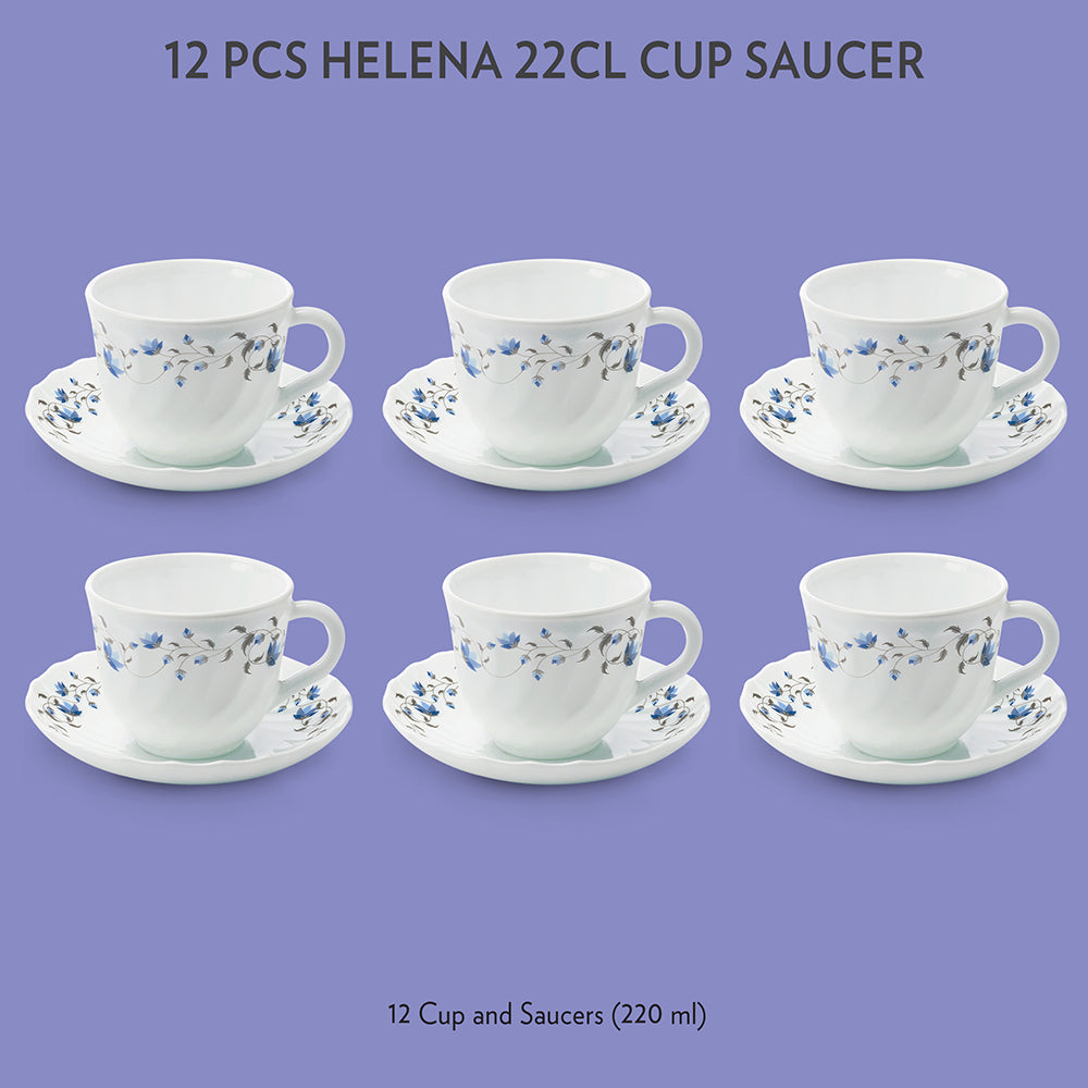 Larah by Borosil Helena Cup n Saucer Set, 220ml x 12