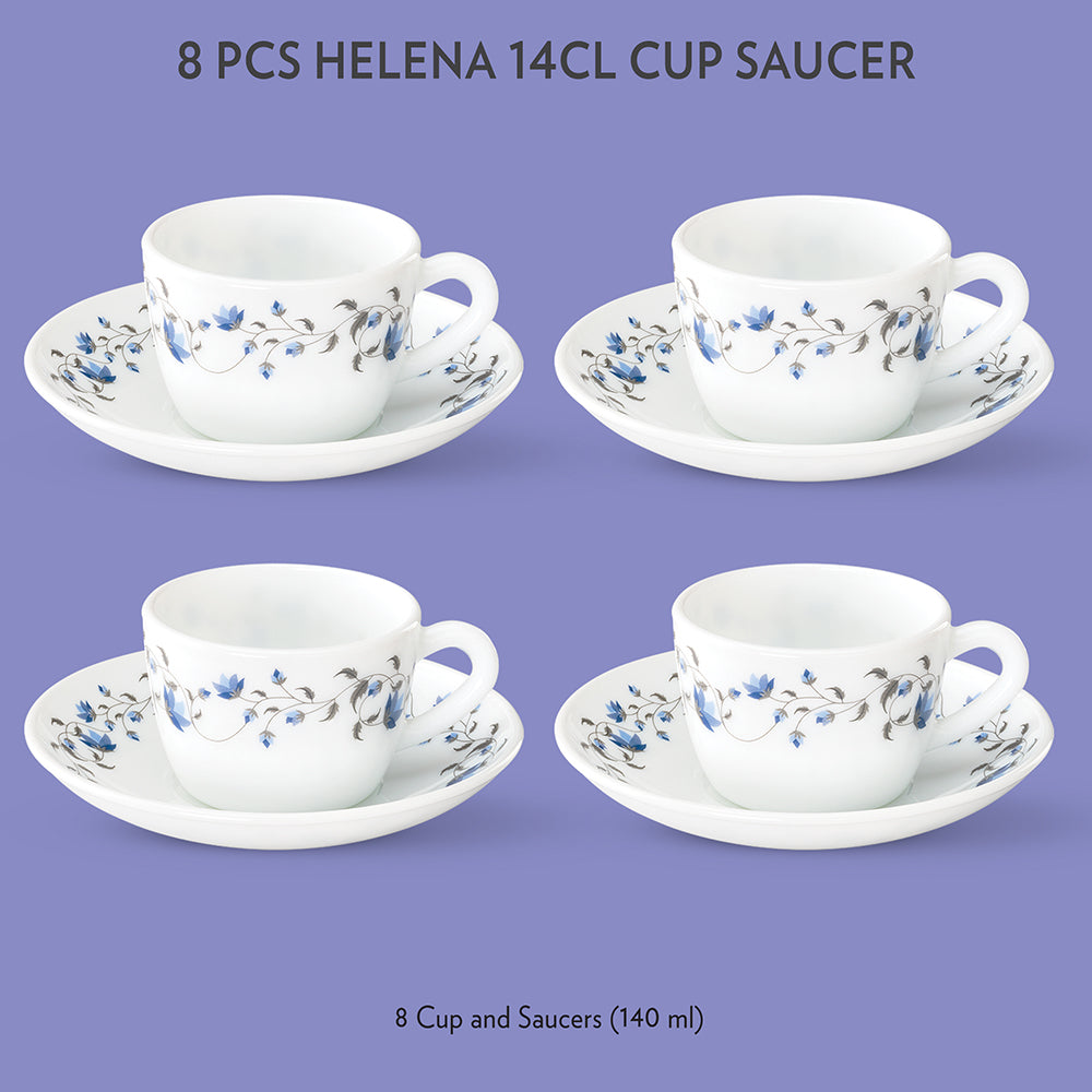 Larah by Borosil Helena Cup n Saucer Set, 140ml x 8