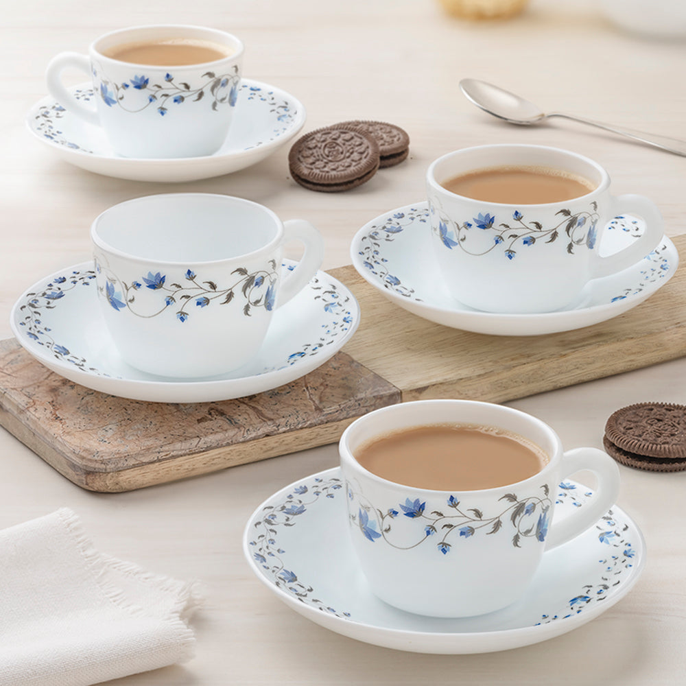 Larah by Borosil Helena Cup n Saucer Set, 140ml x 8