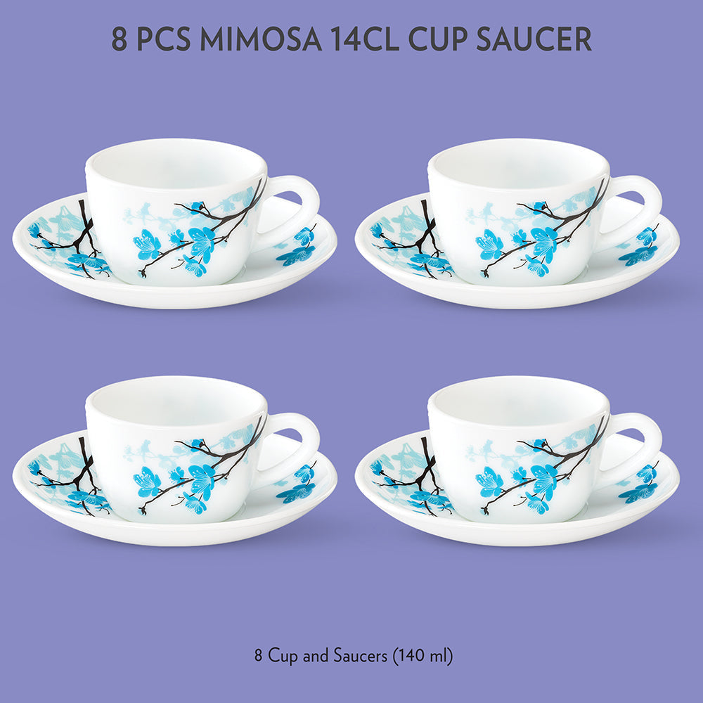 Larah by Borosil Mimosa Cup n Saucer Set, 140ml x 8