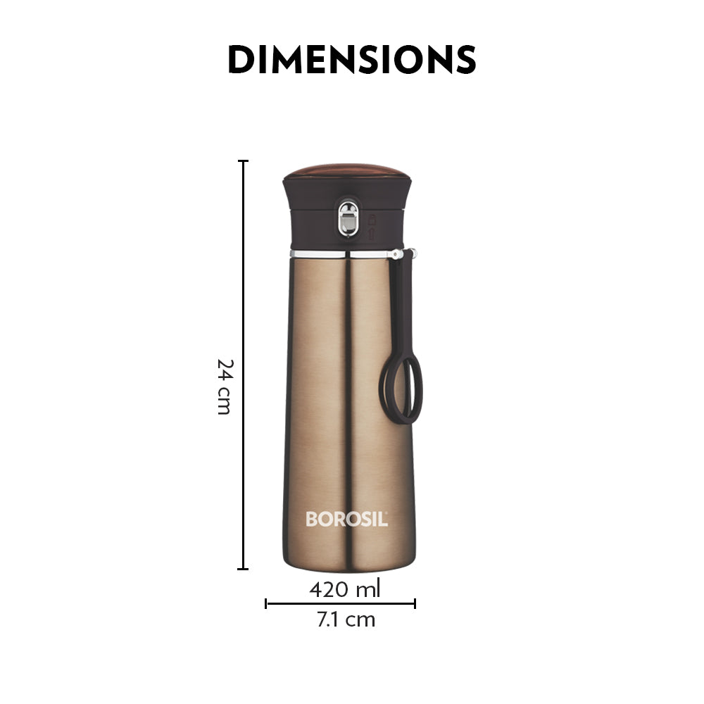 My Borosil Stainless Steel Bottles 420 ml Travelease Brown