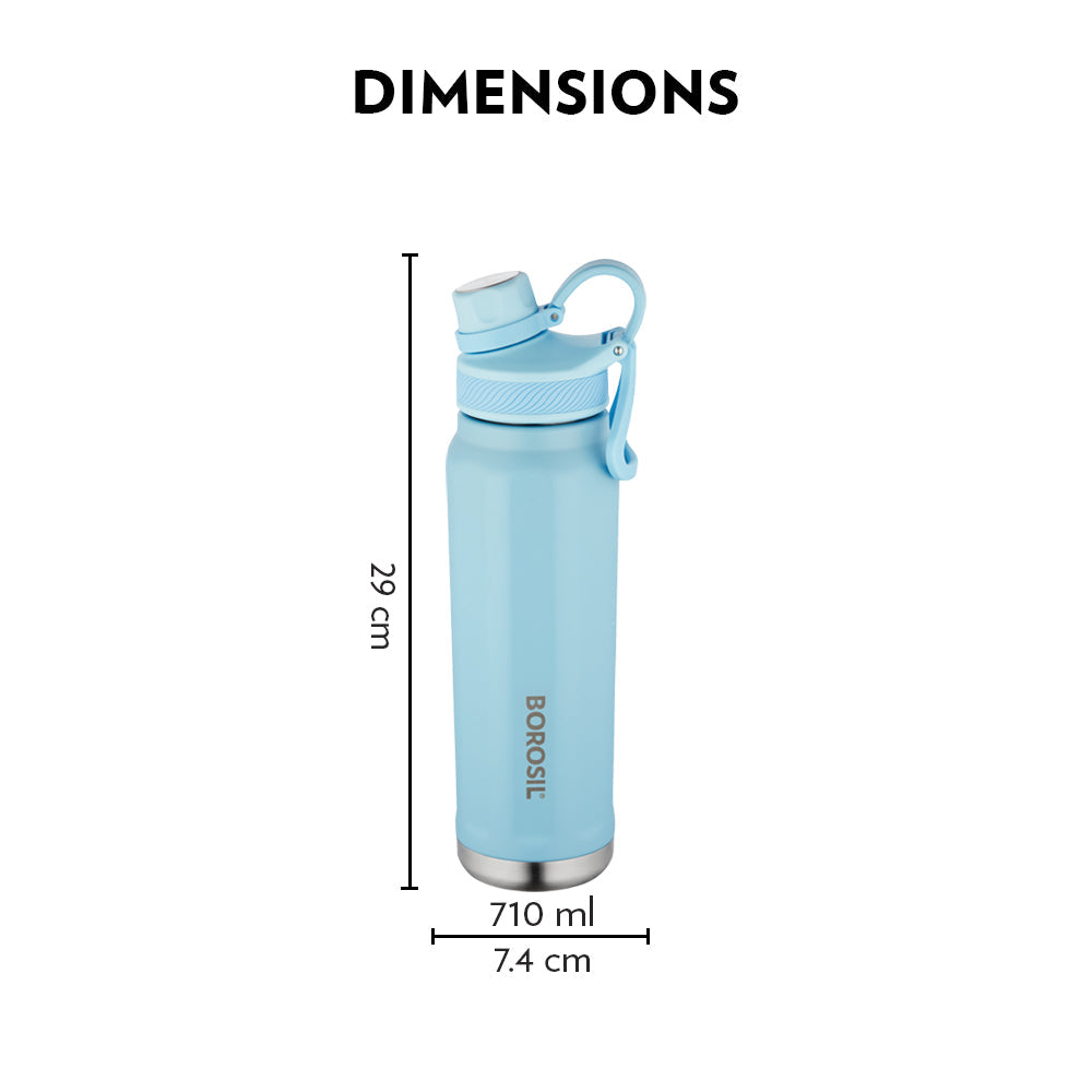 My Borosil Stainless Steel Bottles 710 ml SportSip Light Blue