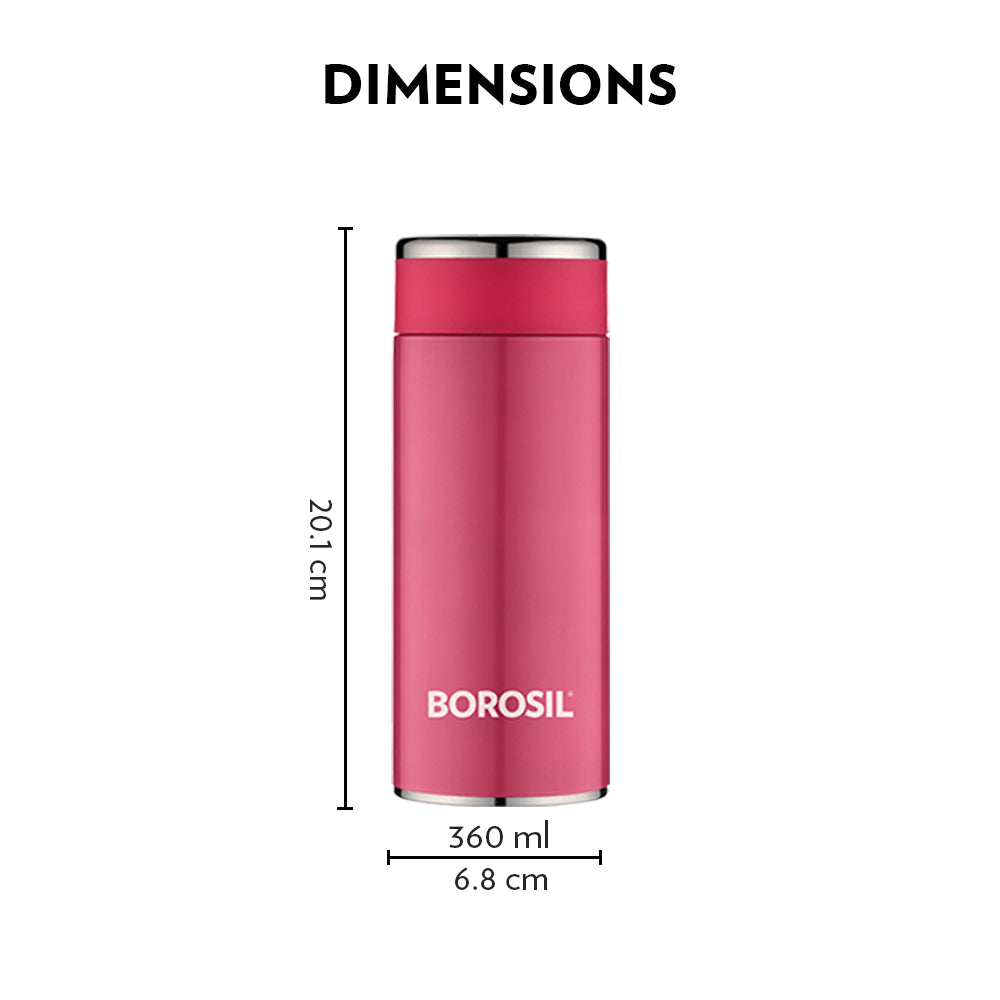 My Borosil Stainless Steel Bottles 360 ml Travelsmart Pink