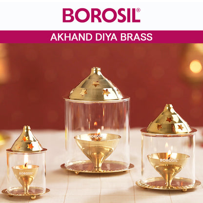 Borosil Akhand Diya, Brass, Small