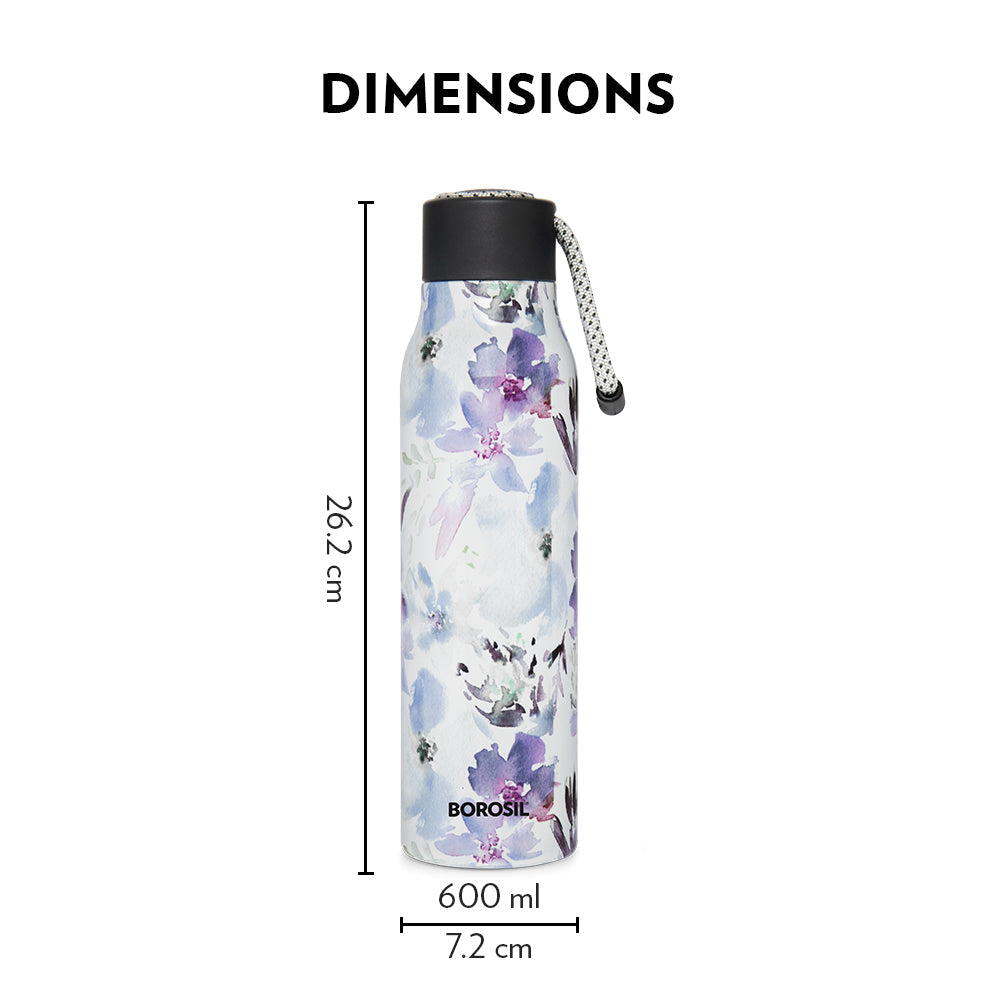 My Borosil Stainless Steel Bottles 600 ml Aquasoul Flora