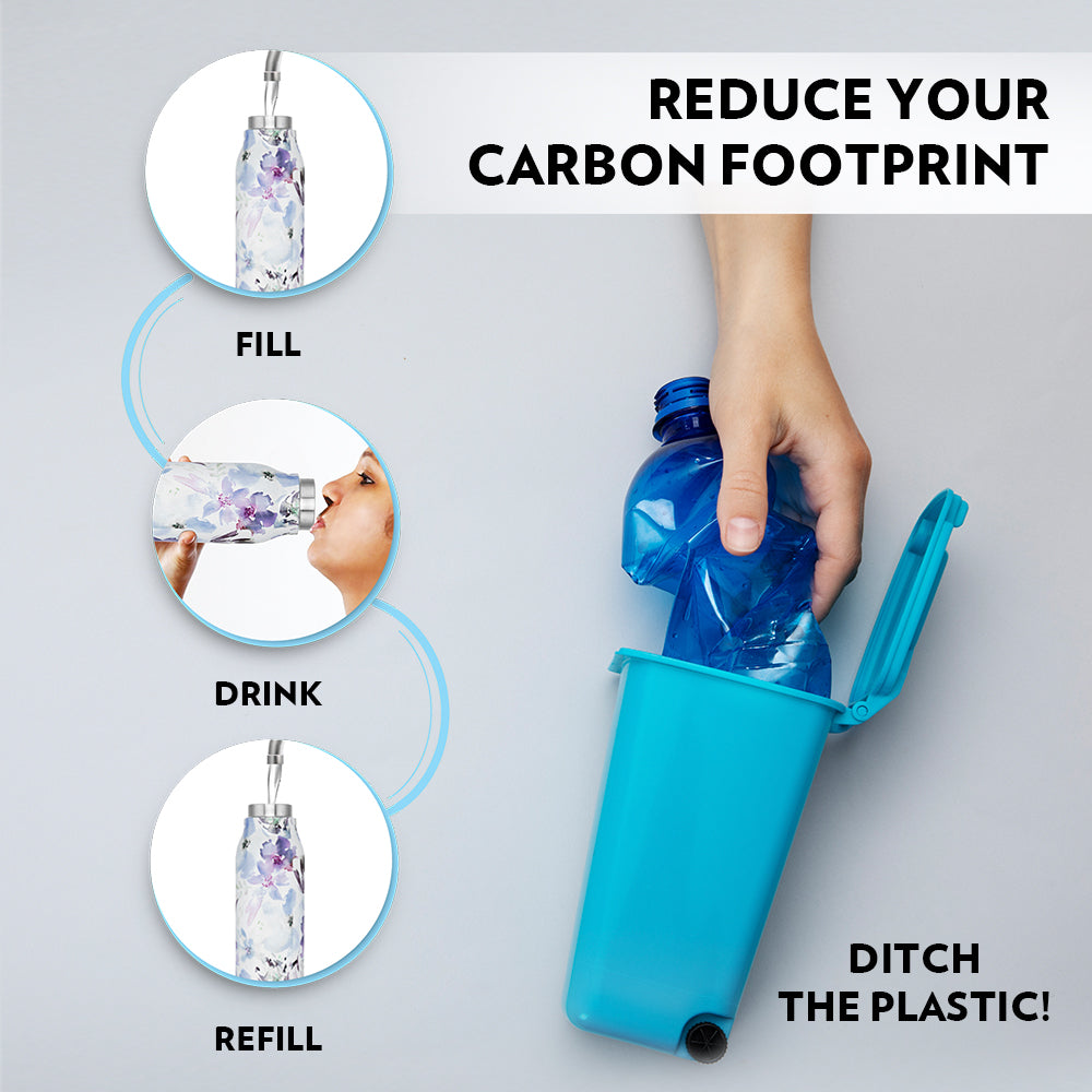 My Borosil Stainless Steel Bottles 600 ml Aquasoul Flora