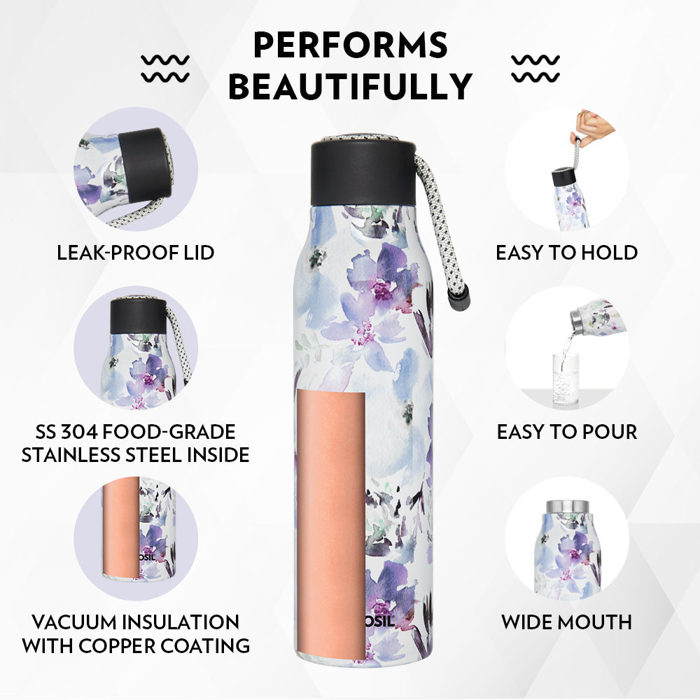 My Borosil Stainless Steel Bottles 600 ml Aquasoul Flora