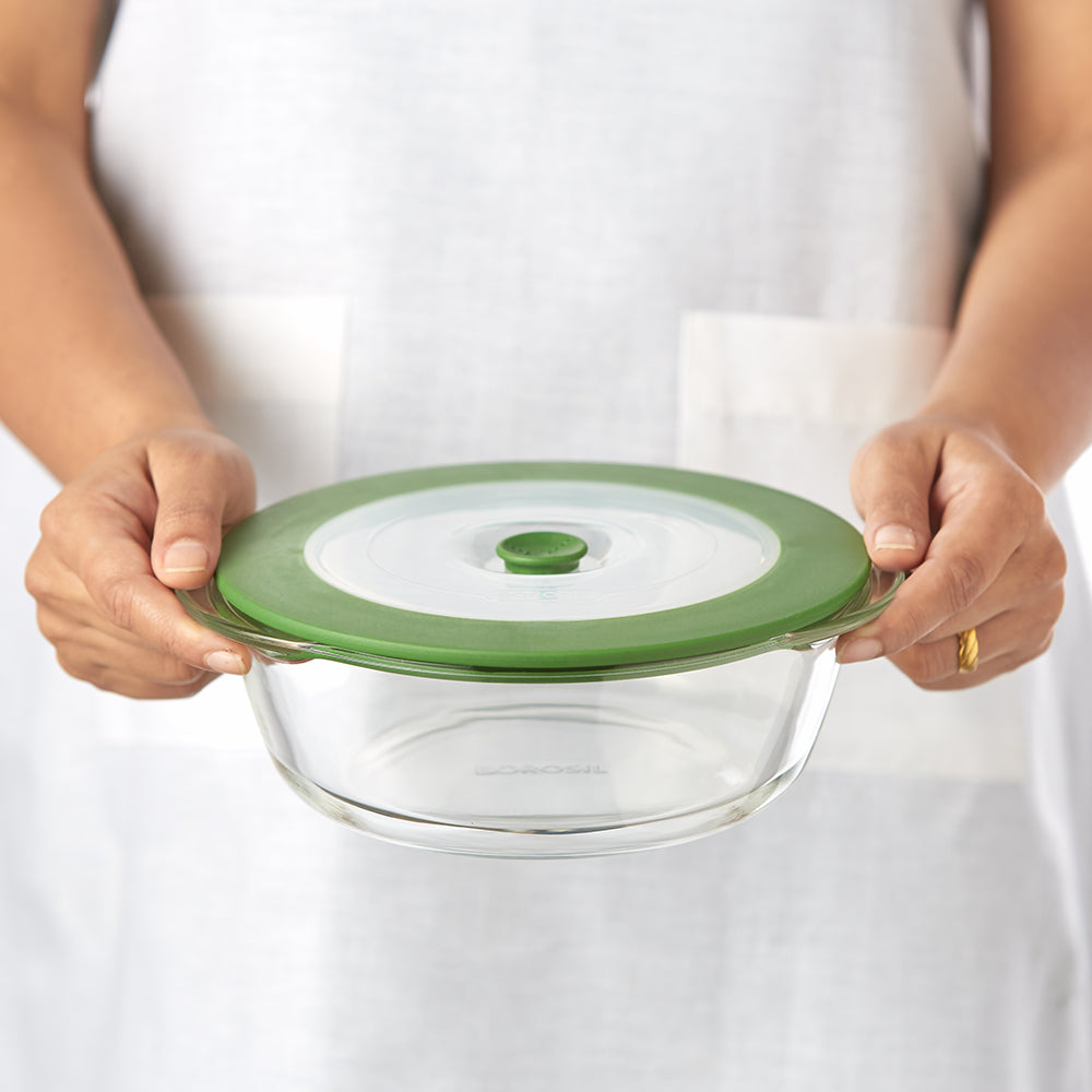 My Borosil Baking Dishes 1 L Round Dish w Green Lid