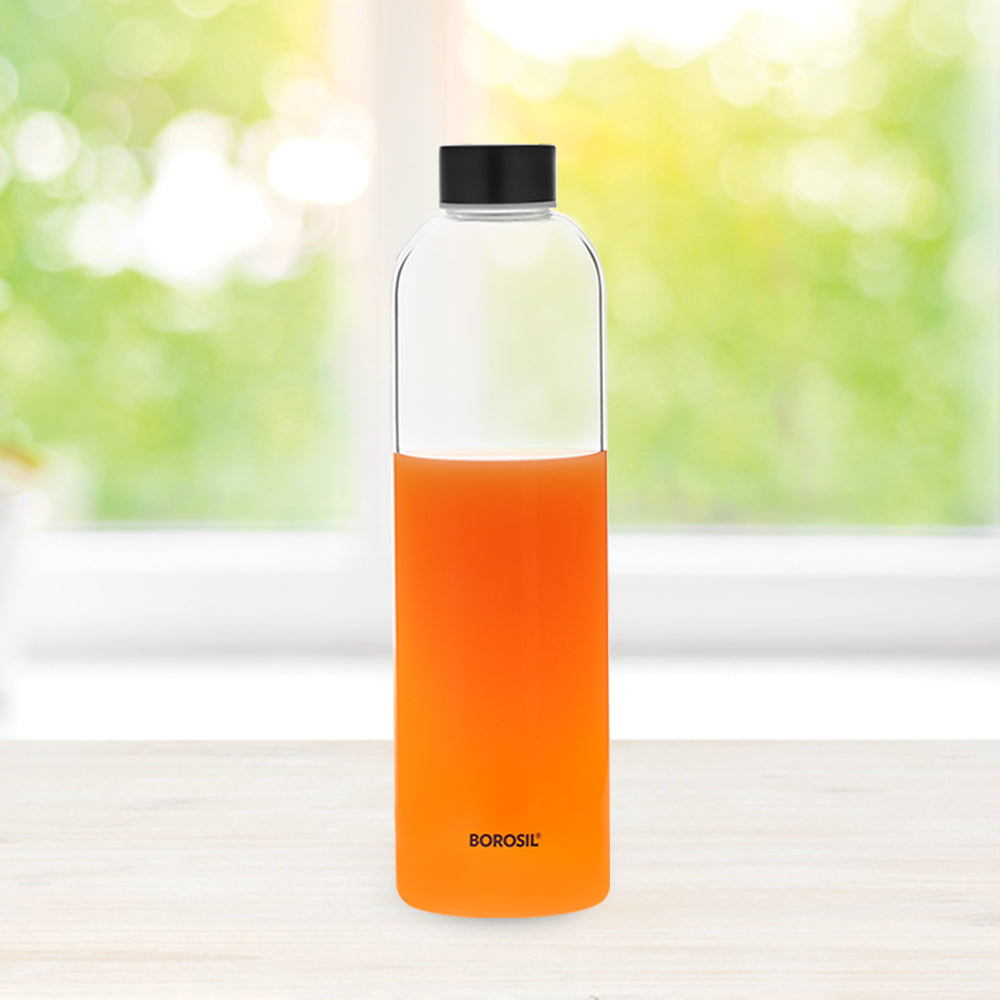 My Borosil Borosilicate Glass Bottles 1 L Crysto Glass Bottle - Black Lid