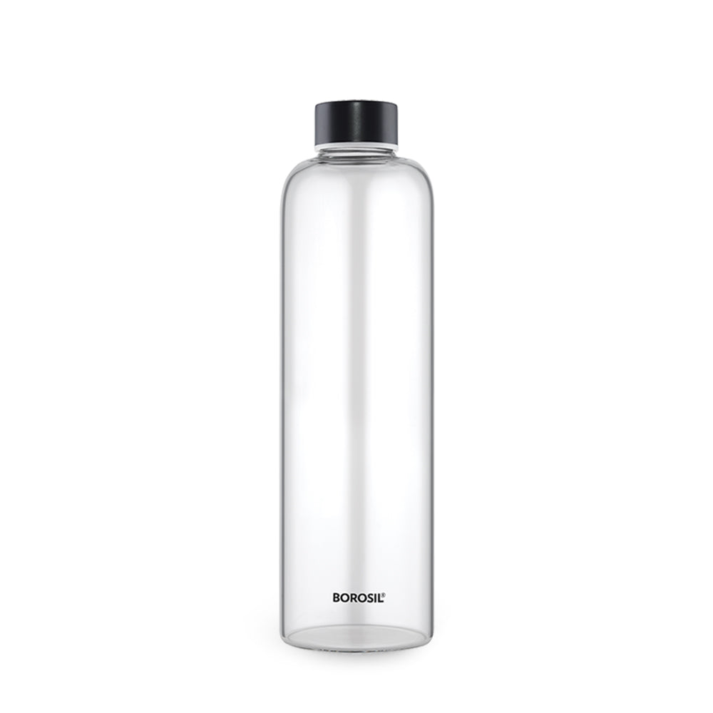 My Borosil Borosilicate Glass Bottles 1 L Crysto Glass Bottle - Black Lid