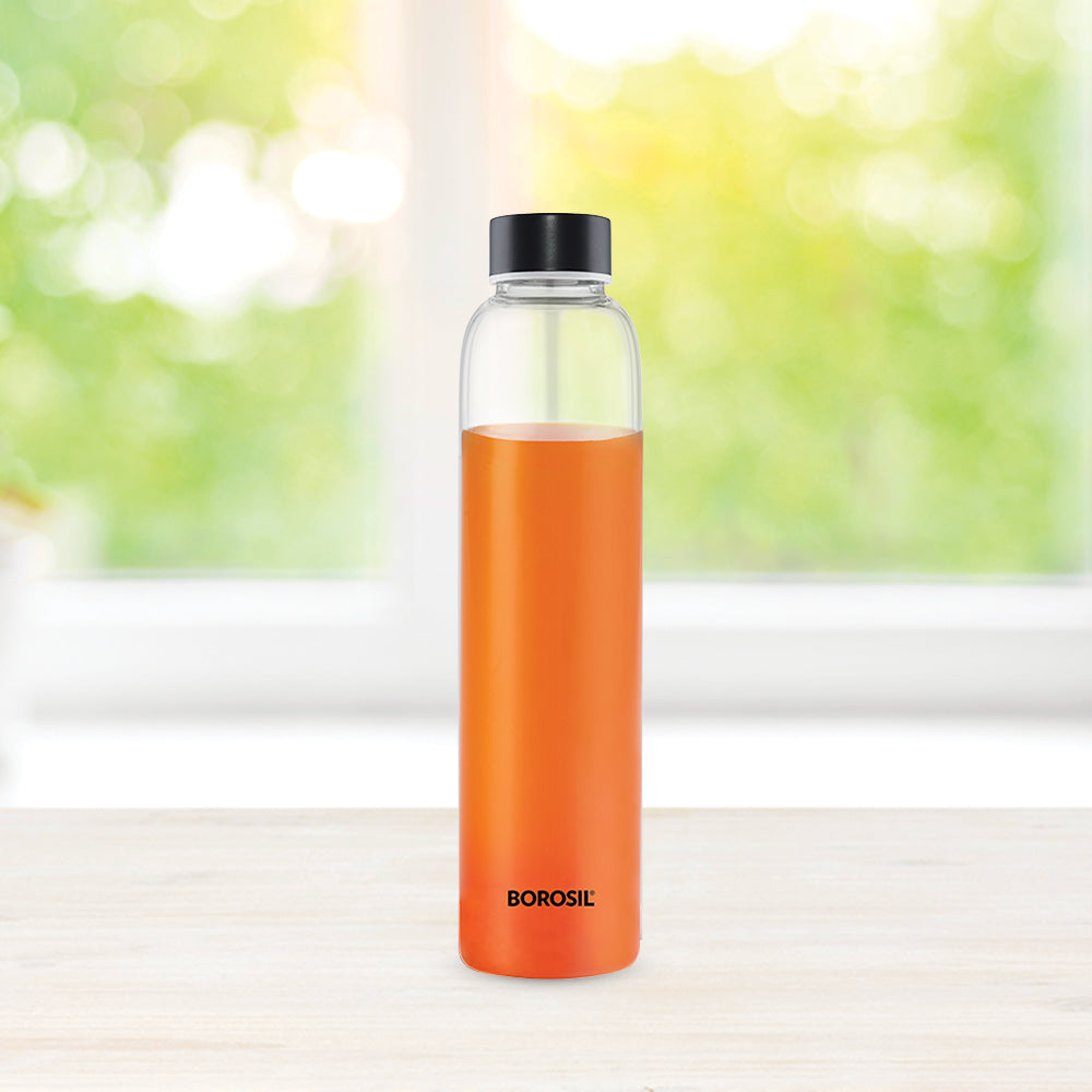 My Borosil Borosilicate Glass Bottles 550 ml Crysto Slim Glass Bottle - Black Lid