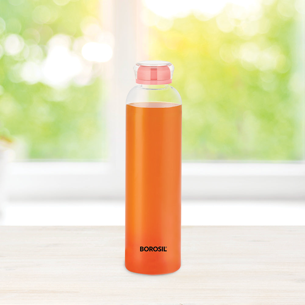 My Borosil Borosilicate Glass Bottles 550 ml Crysto Slim Glass Bottle - Pink Lid