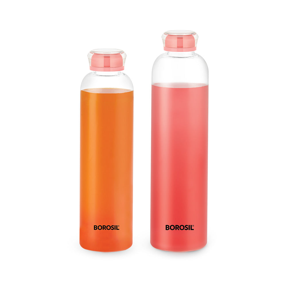 My Borosil Borosilicate Glass Bottles 550 ml Crysto Slim Glass Bottle - Pink Lid