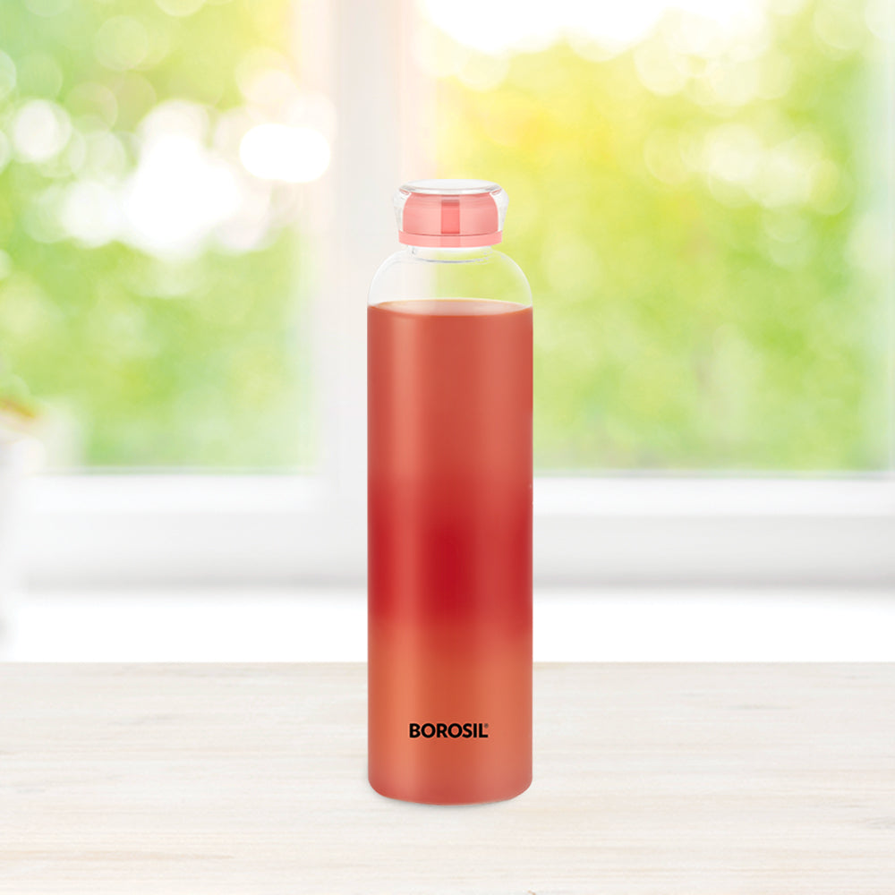 My Borosil Borosilicate Glass Bottles 550 ml Crysto Slim Glass Bottle - Pink Lid