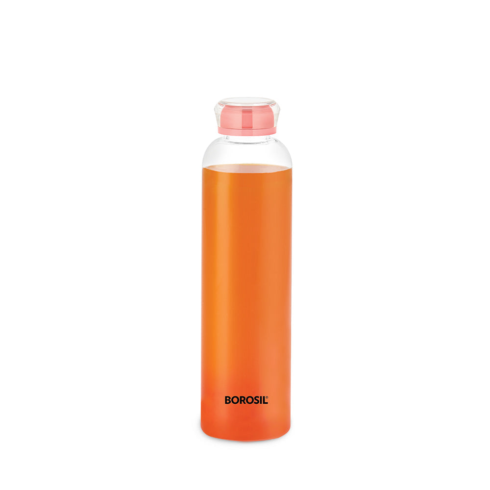 My Borosil Borosilicate Glass Bottles 550 ml Crysto Slim Glass Bottle - Pink Lid